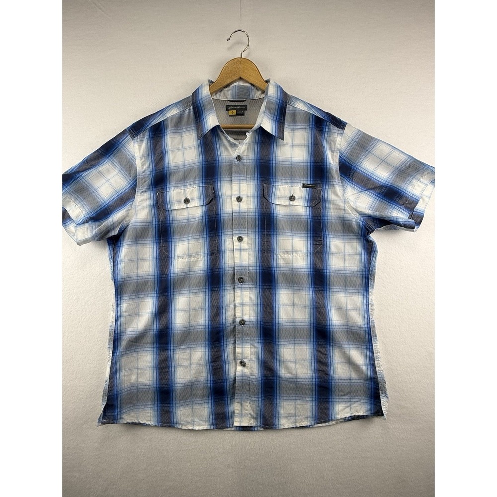 Eddie Bauer Mens XL Plaid Button Down Shirt Short Sleeve Outdoor Hiking